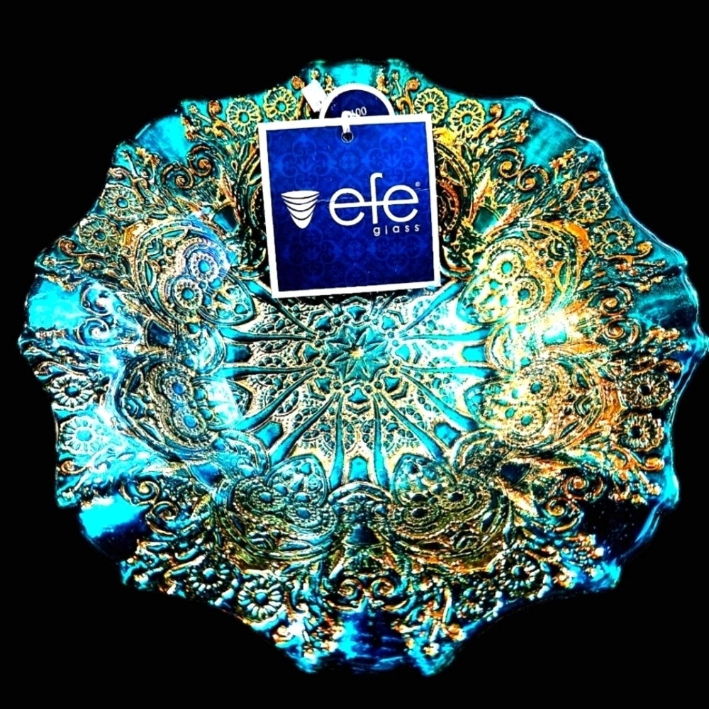 Skulls, Gilded & Turquoise Glass - 100% Silver Bottom - Turkish Bowl